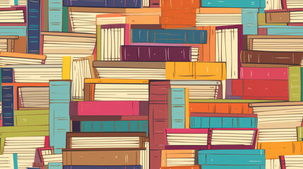Seamless pattern background illustration made of colorful books like a bookcase - obrazy, fototapety, plakaty