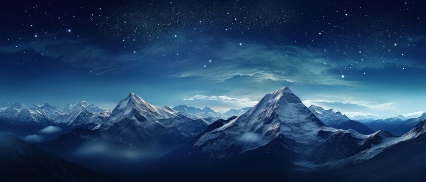 majestic mountain range under a starry night sky, generative ai