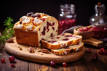 Foto auf Acrylglas Bäckerei homemade cranberry bread on background