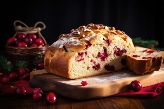 homemade cranberry bread on background