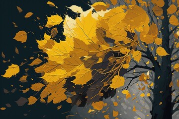 autumn theme, yellow falling leaves, generative AI
