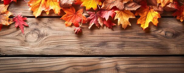 autumn leaf on wood black background. Generative AI