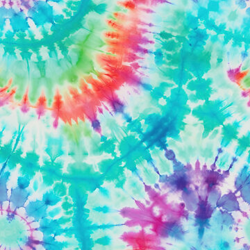 Rainbow Tye Dye Spiral. Dyed Pattern. Rainbow Psychedelic Round. Fabric Design. 70s Style Background. Colorful Tye Die Swirl. Funky Pattern. 60s Effect Background. Colorful Tie Die Swirl