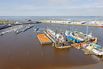 Fototapeta na wymiar Aerial from industrie in the harbor from Delfzijl in the Netherlands