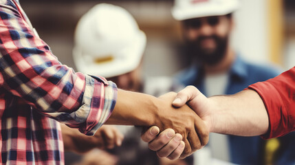 workers shaking hands, labor day. Generative AI