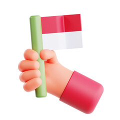 3D illustration of hand holding Indonesia flag