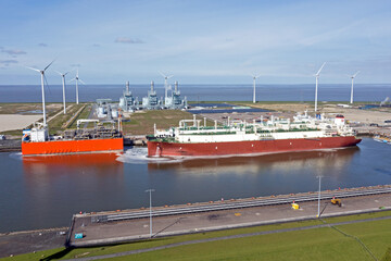 Aerial from windmills and industry at Eemshaven in the Netherlands