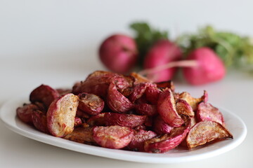 Air fried table radish. A table radish dish made by marinating it with olive oil, herbs and air fried