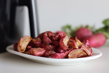 Air fried table radish. A table radish dish made by marinating it with olive oil, herbs and air fried