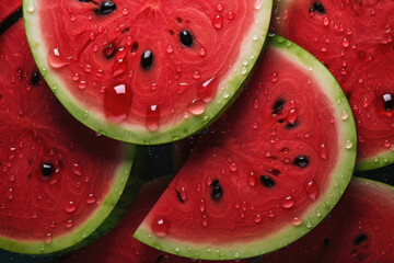 Fresh watermelon seamless background, adorned with glistening droplets of water. AI generated