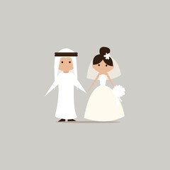 wedding cermo Arab UAE QATAR SAUDI wedding bride love couple groom woman dress vector illustration ny by arabic