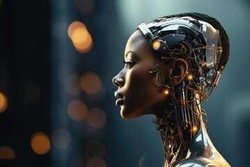 Closeup hybrid cyborg beauty transformation with a girl humanoid face. Generative AI