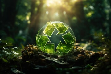 Recycle sign. Green triangular eco recycle concept. Generative AI