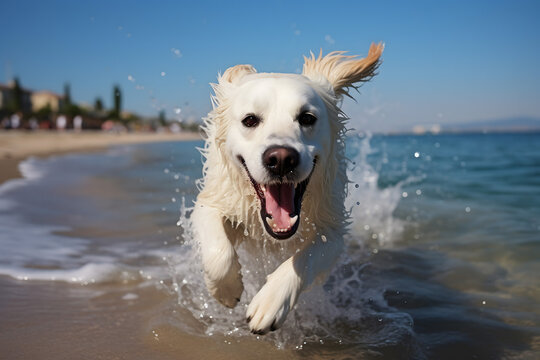 dog running on the beach