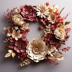 Metal and floral elements frame, wedding decorations white background. AI Generative