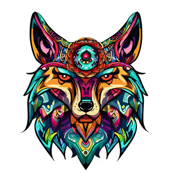 a mystical and colorful design of  a wolf