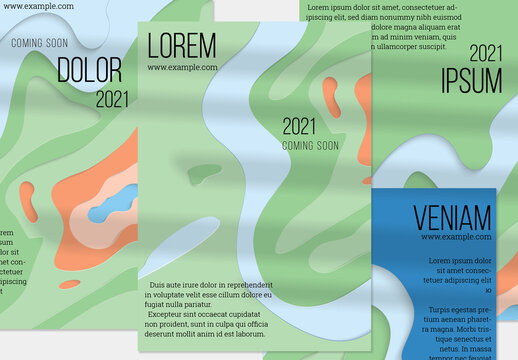 Flyer Layout with Paper Cut Craft Wavy Layered Texture
