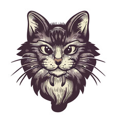 Vintage inspired cat face illustration