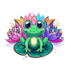 Fototapeta premium a frog sitting on a water lily pad