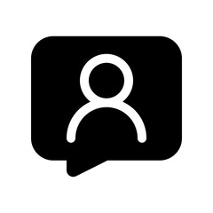 Vector share contact, bubble speech with person icon. Black, white background. Perfect for app and web interfaces, infographics, presentations, marketing, etc.