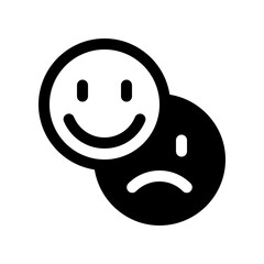 Vector emoticon reaction icon. Black, white background. Perfect for app and web interfaces, infographics, presentations, marketing, etc.