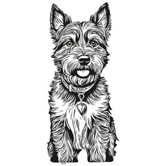 Border Terrier dog t shirt print black and white, cute funny outline drawing vector