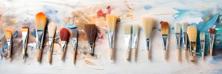 set of brushes, brushes with white paint, brush white color, wall art design brush silver white