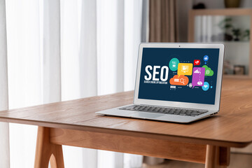 SEO search engine optimization for modish e-commerce and online retail business showing on computer...