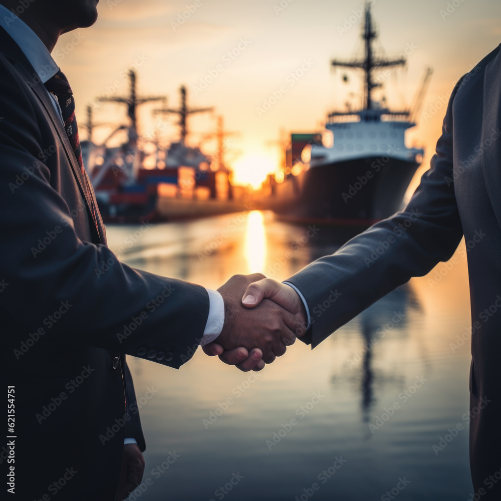 Wall mural Handshake of business partners ship sea deal , businessman 