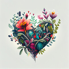 Illustration Heart-shaped set of flowers. Floral design artwork for postcard, invitation, cover