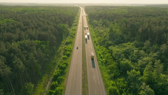 Truck aerial footage traffic transport logistic drive travel road highway