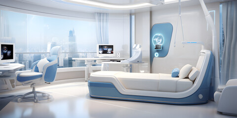 Futuristic healthcare room at modern hospital. AI generated