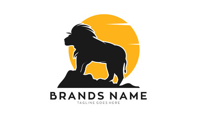 Lion king and sun illustration vector logo