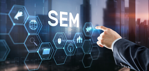 SEM Search Engine Optimization Marketing Ranking Traffic Website Technology Communication Concept