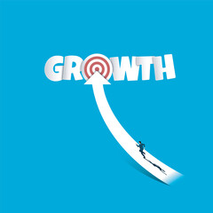 Businessman running on the upward arrow into the growth