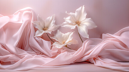 Beautiful Flower on Silky Fabric Wallpaper Background Backdrop Digital Art Journal Generative AI KI Illustration