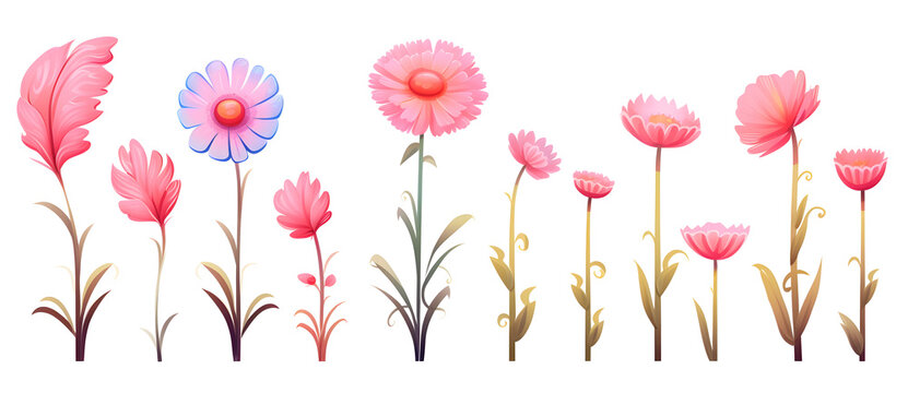 pink flowers on a white background are surrounded by grass and leaves Generated by AI