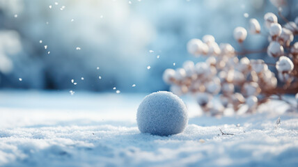 Fototapeta na wymiar Christmas Winter Scene with Dreamy Bokeh and Snow