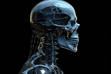Profile, x - ray vision of a exoskeleton. AI generated