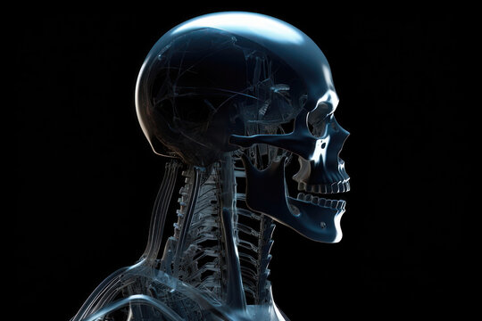 Profile, x - ray vision of a exoskeleton. AI generated
