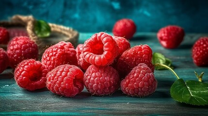 Fresh raspberries on a wooden background. Generative AI