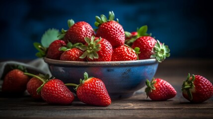 Fresh strawberry on a wooden background. Generative AI