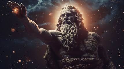 the primordial darkness embodying a greek god, erebus wearing ancient greek clothing, galaxy with solar system as background