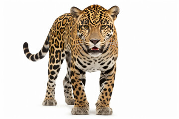 Jaguar animal front view, isolated on white generative ai