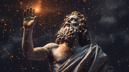 the primordial darkness embodying a greek god, erebus wearing ancient greek clothing, galaxy with solar system as background - obrazy, fototapety, plakaty