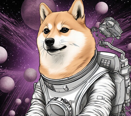 A doge in a space suit with a camera. Generative AI.