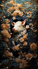 Generative AI, 12 zodiac is represent by using animals to be symbol including Rat, Ox, Tiger, Rabbit,  Dragon, Snake, Horse, Goat, Monkey, Rooster, Dog and pig. image style paper sculptures