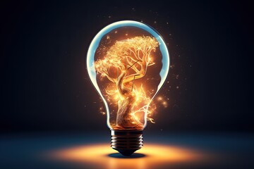 Creative colorful bulb and brain concept on light gray background. Idea generation and innovation theme. Generative AI