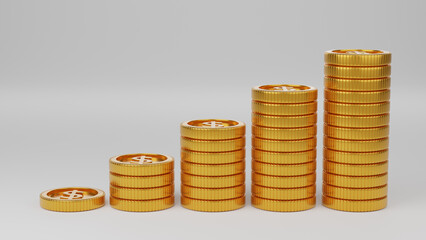gold coin stacking 3D render minimal background for business concept financial, banking and investment with money growth success.