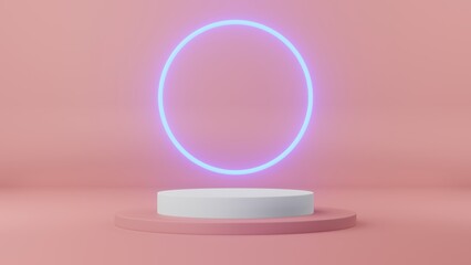 3d render of minimalist podium showcase stage in interior room pink or gold studio and lighting for product display abstract bright background.